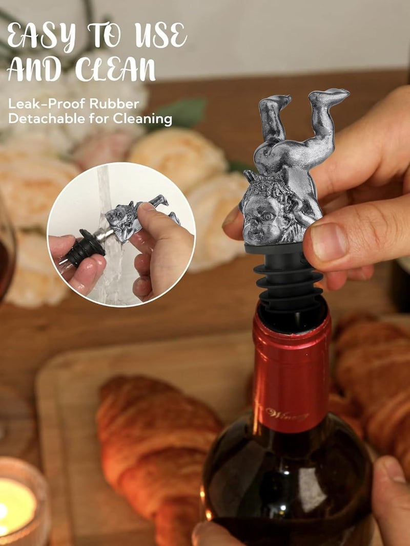 sodknow Funny Cherub Wine Pourer, Novelty Angel Bottle Stopper and Liquor Pour Spout, Metal Upside-Down Cherub Wine Bottle Topper for Party Bar Cart Decor, Gag Gift for Wine Lovers, Fits Most Bottles - Image 5